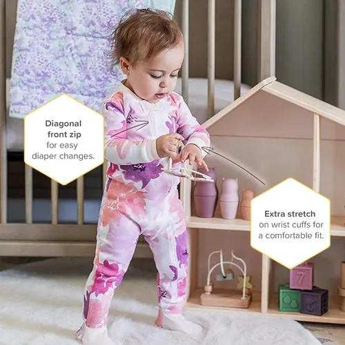 Miniatura 84 de Burt's Bees Baby Pijama para bebé niña, 100% algodón orgánico, pijama de una pieza, overol diagonal con cremallera, ajuste cómodo
