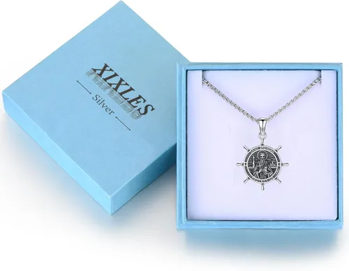 Miniatura 497 de Collar con colgante de plata de ley 925 con medalla de San Patrón, joyería religiosa para hombres y mujeres, con cadena de acero inoxidable 316L