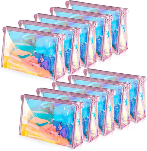 Miniatura 8 de BESARME 10 Pcs Clear Makeup Bags Bulk with Zipper, Clear PVC Travel Toiletry Bag Iridescent Waterproof Cosmetic Bag for Women Party Favors