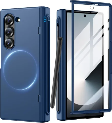Miniatura 8 de MAKAVO Funda para Samsung Galaxy Z Fold 3 5G con protección de bisagra, protector de pantalla de vidrio templado integrado, ajuste delgado 3D Negro