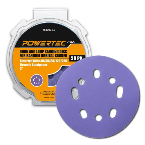 Miniatura 15 de POWERTEC 25PK, 40 Granos, Discos de Lijado de 5 Pulgadas - Gancho y Bucle, Discos de Lijado de Óxido de Aluminio de 5 Pulgadas de 8 Agujeros