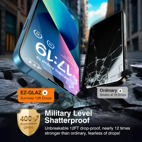 Miniatura 5 de EZ-GLAZ - Paquete de 4 protectores de pantalla para iPhone 13 [6.1"] con paquete de 2 protectores de lente de cámara, dureza 9H+ 12FT grado militar