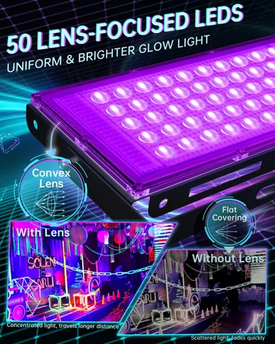 Miniatura 4 de Luces negras de 50 W con interruptor+enchufe, impermeable IP66, luz LED de inundación de luz negra para fiesta brillante, Halloween, dormitorio