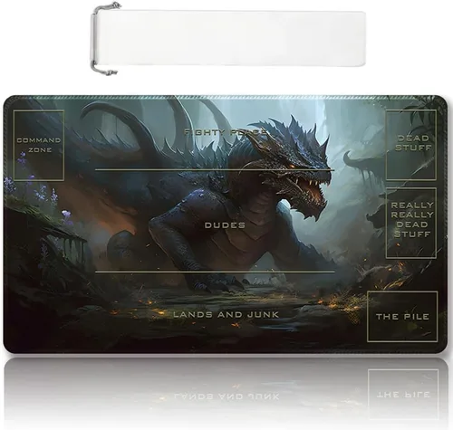 Miniatura 49 de Tapete de Juego MTG Premium Cosido con Zonas y Respaldo de Goma Antideslizante - Tapete de Juego TCG para MTG y Otros Juegos de Cartas - Diseño Dkt