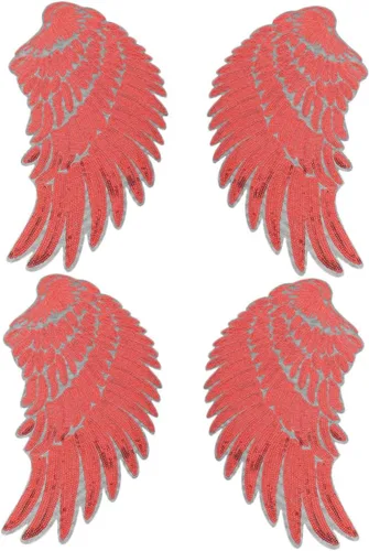 2 Pairs Red Self-Adhesive Embroidered Angel Wings Patches with Sequin Shine for Clothes Bags Jackets DIY Sewing Decoration