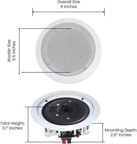 Miniatura 4 de Vaiyer Par de altavoces de techo de 6.5 pulgadas y 400 vatios (por par) para sistema de cine en casa, montaje empotrado en la pared en el techo de 2