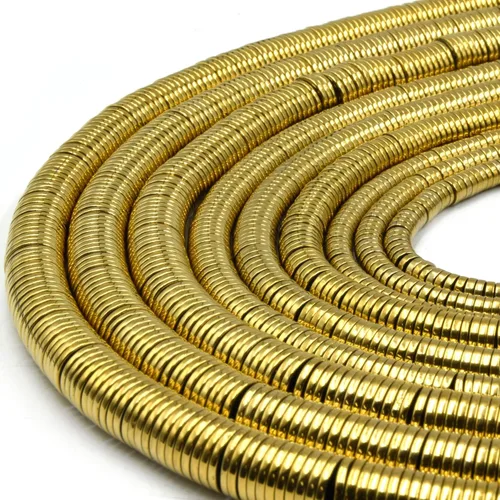 Cuentas Heishi de hematita | Cuentas de hematita heishi chapadas en metal natural liso | 0.315 in | Oro dorado 0.315 in