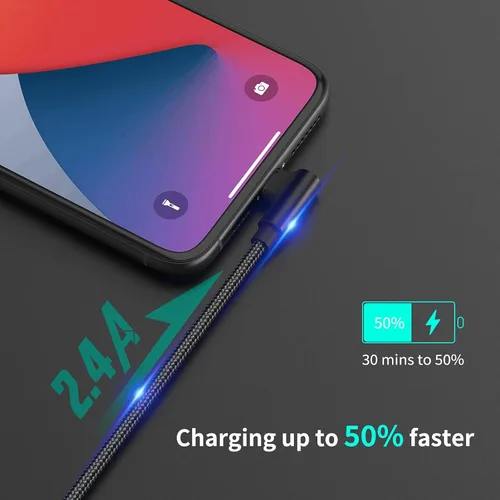 Miniatura 3 de Cable corto Lightning de 1 pie en ángulo recto, paquete de 3 cables de carga rápida USB a iPhone de 90 grados, compatible con Apple iPhone 13, 12