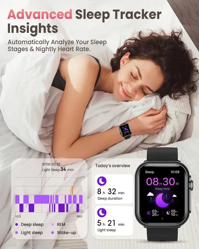 Miniatura 5 de Reloj inteligente para mujeres y hombres Fitness: 1.85 "Reloj inteligente con 30 días+duración de la batería hace/recibe llamada, frecuencia