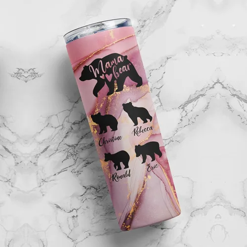 Miniatura 3 de Vaso personalizado de mamá oso – 20 onzas, pajilla, tapa – 30 colores, hasta 6 cachorros – Regalos para mamá de hija, hijo, regalos para la nueva