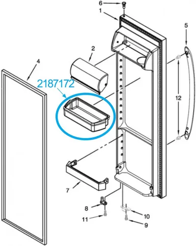 Miniatura 7 de 2187172 - Contenedor de estante de puerta compatible con refrigerador Whirlpool Kenmore Amana WP2187172, 2187194K, AP3853103, PS328468, blanco