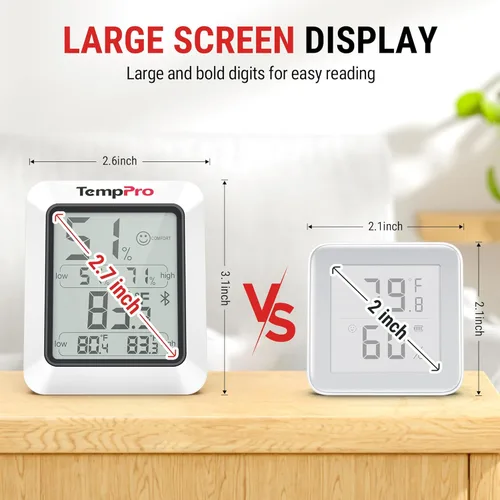 Miniatura 8 de TempPro Termómetro higrómetro para casa, termómetro de invernadero interior Bluetooth para habitación de hasta 260 pies, medidor de humedad