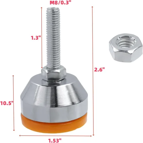 Miniatura 2 de Pies niveladores M8x50mm, capacidad de 2200 libras, deslizadores giratorios ajustables y resistentes, base antideslizante de 1.53 pulgadas