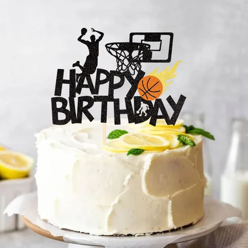 Miniatura 6 de 1 paquete de decoración de pastel de baloncesto con purpurina para fanáticos de la NBA, temática de baloncesto, selección de pastel de cumpleaños