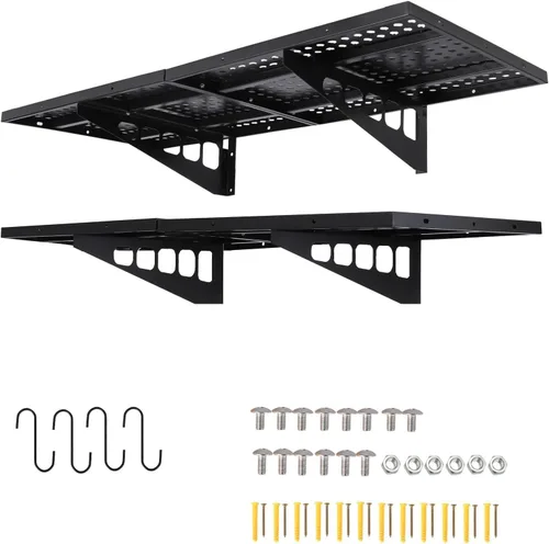 Miniatura 5 de Estante de pared de garaje, paquete de 2 estantes de garaje montados en la pared, estante de metal de capacidad de 560 libras para organización
