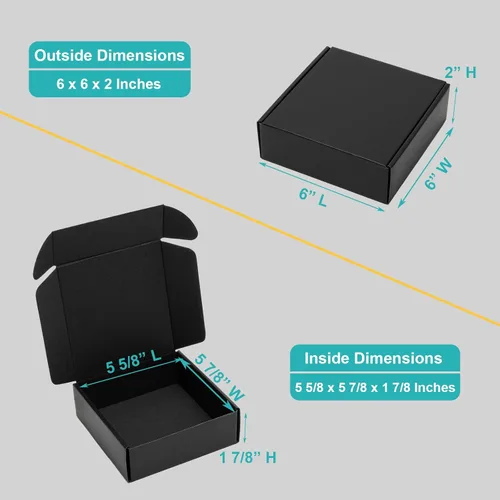 Miniatura 2 de Mcfleet Cajas de envío pequeñas negras de 6 x 6 x 2 pulgadas - Envase de 24 cajas de cartón corrugado para pequeñas empresas - Bloqueo de pestañas