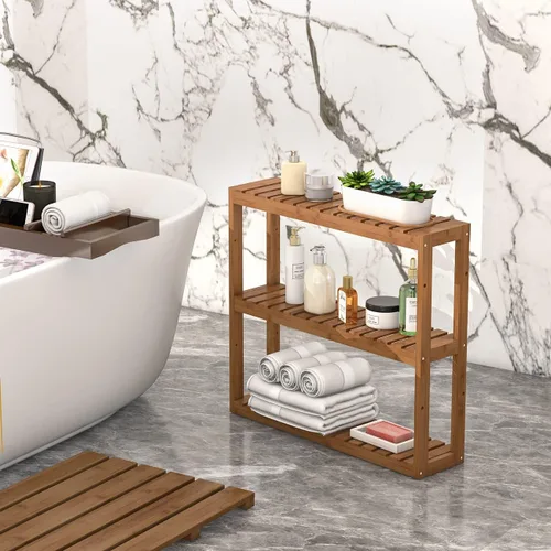 Miniatura 4 de Estante Domax de bambú para baño, de 3 niveles, de montaje en pared, multifuncional, capa ajustable, de pie, para colocar por encima del inodoro