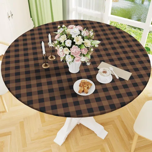 Miniatura 14 de Smiry - Mantel redondo de picnic de vinilo elástico impermeable con respaldo de franela, mantel de vinilo ajustable para mesas de 31-35 pulgadas