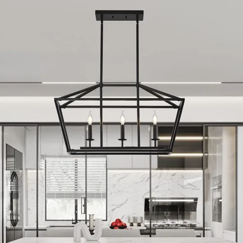 XILICON Lámparas de Comedor Sobre Mesa, Lámpara de Araña de Granja Negra de 3 Luces, Lámpara Colgante Lineal Industrial Negra, Luces Colgantes para