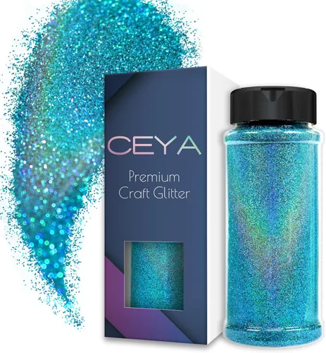 Miniatura 18 de Ceya 110g/ 3.8oz Polvo de Purpurina Holográfica Ultra Fina Láser Verde 1/128” 0.008” 0.2mm para Slime, Resina Epoxy, Manualidades, Vaso, Joyería