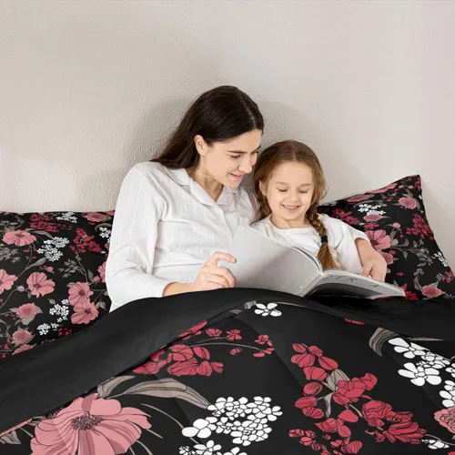 Miniatura 5 de Erosebridal Juego de edredón de flores tamaño individual, ropa de cama floral roja para el día de San Valentín para mujeres y niñas