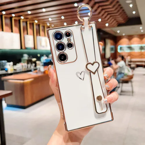 Miniatura 61 de ZTOFERA Funda diseñada para Samsung Galaxy S20 FE 5G, borde chapado de lujo, patrón de corazones de amor con pulsera y función atril, protección