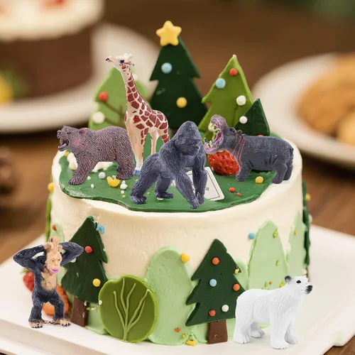 Miniatura 4 de SIENON 12 figuras de animales salvajes con tarjetas, figuras realistas de plástico de zoológico de selva con elefante, león, jirafa, oso, gorila