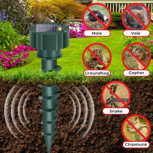 Miniatura 2 de Estacas solares repelentes de topos para exteriores, disuasorio ultrasónico de serpientes, toquetas y campañoles para patio, repelente de animales