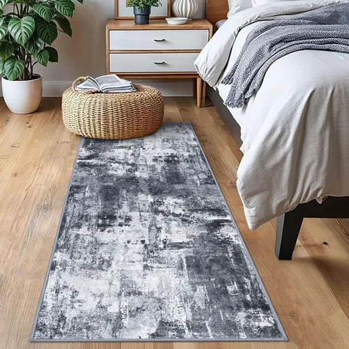 Miniatura 8 de KOZYFLY - Alfombra de pasillo moderna y lavable de diseño abstracto gris y negro, 2 x 6 pies, antideslizante, suave y de pelo corto, ideal