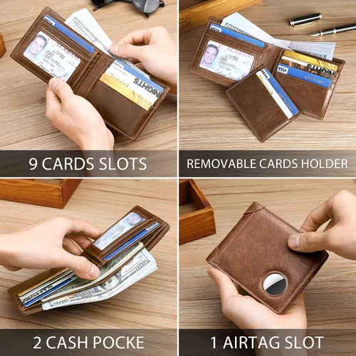 Miniatura 3 de Airtag mens Wallet, marrón, (Coffeebrown), Cartera de cuero para hombre