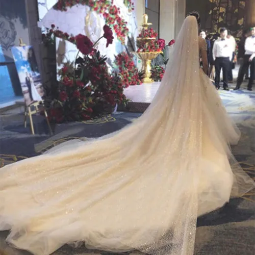 Miniatura 7 de Unsutuo Catedral - Velo de novia de 1 nivel brillante velo de novia largo de tul con peine de caída de velo para novia 118 pulgadas de ancho blanco
