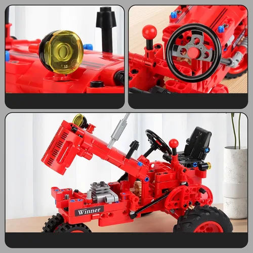Miniatura 2 de Juego de bloques de construcción clásicos de tractor rojo 1/12, kit de construcción de tractor de granja para niños a partir de 6 años, kit