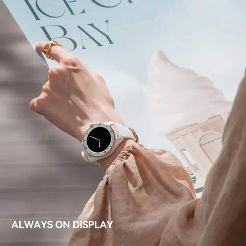 Miniatura 6 de KAVVO Oyster - Mini reloj inteligente Bluetooth de 1.1 pulgadas para mujer, pantalla AMOLED siempre encendida, bisel giratorio, rastreador