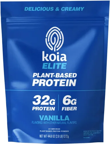 Koia Proteína Basada en Plantas Elite en Polvo, Vainilla, 32g de Proteína, 4g de Azúcar, 6g de Fibra Prebiótica, Pre y Post Entrenamiento, 21