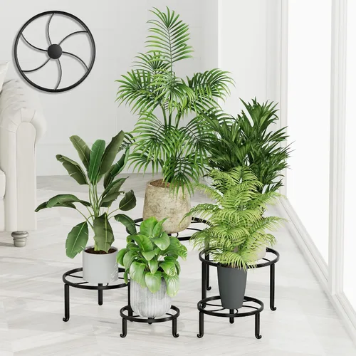 Miniatura 12 de Paquete de 5 soportes para macetas de hierro resistentes a la oxidación para interiores y exteriores, soporte decorativo redondo para flores