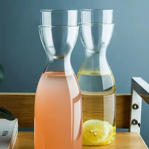Miniatura 7 de Juego de jarras de agua de cabecera con vaso de vidrio para baño, dispensador de enjuague, decantador con taza de vidrio, contenedor para botella