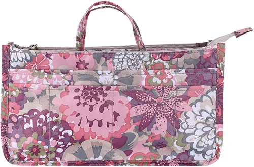 BTSKY Organizador de bolsas de impresión dentro del bolso, organizador de bolsa de alta capacidad con 13 bolsillos con asa (peonía)