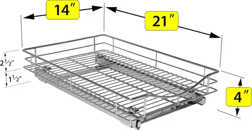Miniatura 5 de LYNK PROFESSIONAL® Organizador de gabinete extraíble, cajones deslizantes de 14 x 21 pulgadas para gabinetes de cocina - Estantes deslizantes Cromo