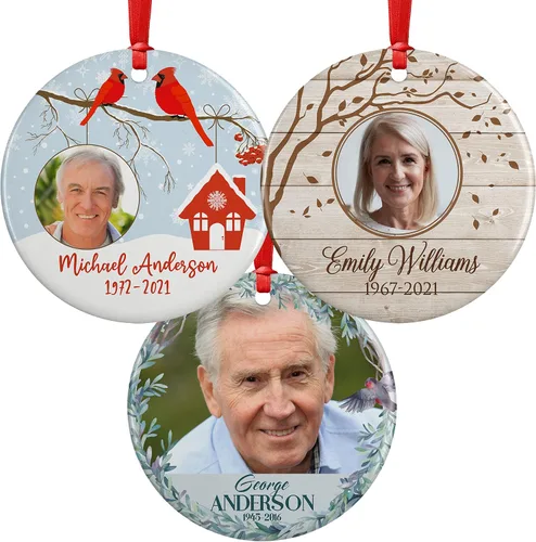 Miniatura 2 de In Loving Memory, Adorno conmemorativo de Navidad personalizado con foto, nombre y fecha, sube fotos e imágenes - 7 diseños, adornos conmemorativos
