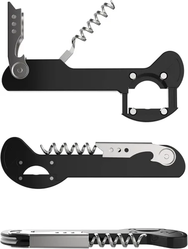 Houseables Abridor de vino, llave de vino para servidores, sacacorchos para camareros, abrebotellas de viaje, tornillo de corcho, con cortador de