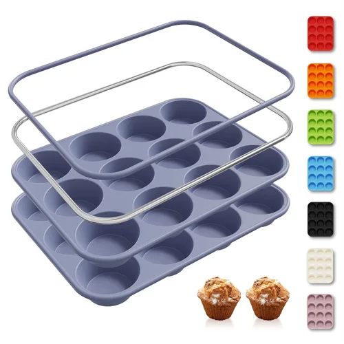 Miniatura 18 de 2 Pack 6 Tazas Molde de Silicona Mini para Magdalenas con Marco Reforzado de Metal Moldes de Silicona para Cupcakes y Pasteles Bandejas para Hornear