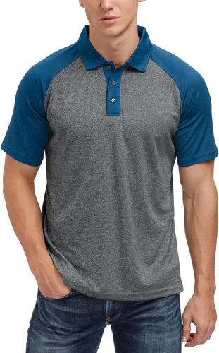 Polo casual de manga corta para hombre, absorbe la humedad, para golf, contraste, color de retazos, piqué, tops