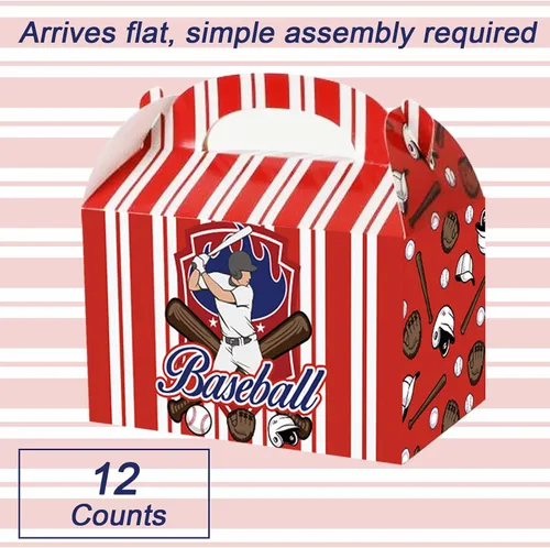 Miniatura 3 de chiazllta Cajas de regalo de fiesta de béisbol, cajas de regalo, galletas de caramelo de béisbol, caja de cartón con asas para niños, suministros