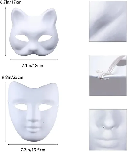 Miniatura 6 de Qavctw DIY White Masks Paper Cosplay Christmas Party Mask Unpainted Plain Craft Masquerade Masks