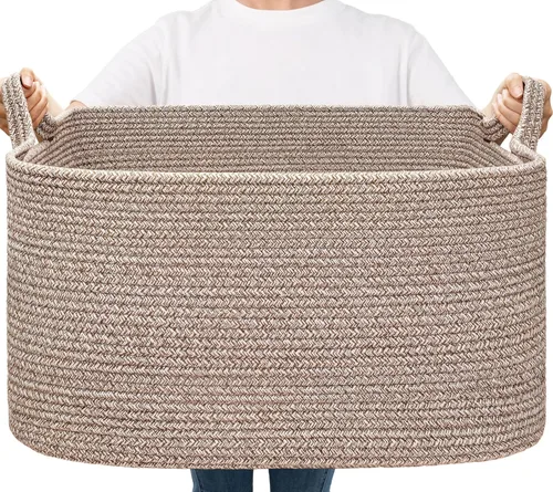 Miniatura 22 de Goodpick Cesta Grande de Almacenamiento de Juguetes, Cestas de Cuerda de Algodón Gris Contenedor de Almacenamiento de Juguetes para Bebé, Niños