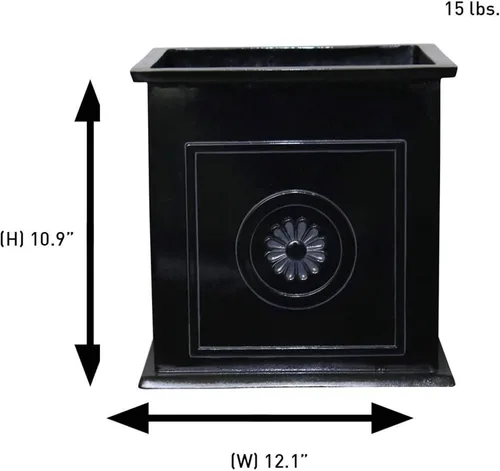 Miniatura 2 de Southern Patio CMX-042426 Colony - Maceta cuadrada de resina de cerámica para interiores y exteriores, maceta para flores, hierbas, verduras y Negro