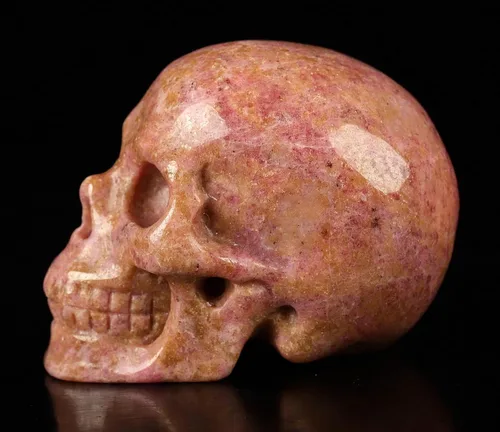 Miniatura 4 de Skullis Calavera de cristal de rodonita rosa y negra, escultura de arte fino de piedras preciosas talladas a mano, estatua de piedra curativa