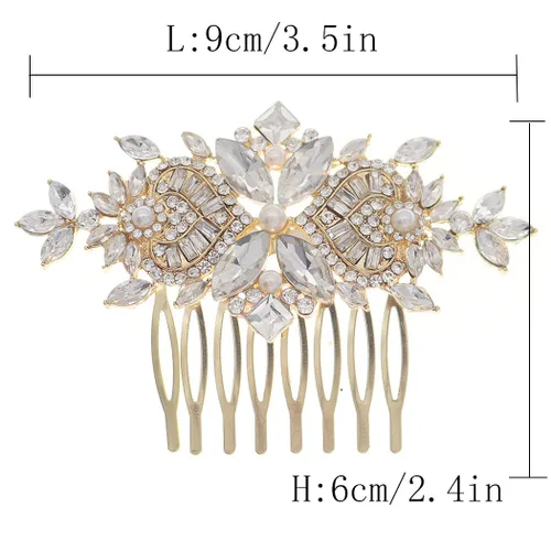Miniatura 6 de Foyte Peine de pelo de novia de cristal, tocados de novia con flores plateadas, piezas de pelo de hoja con diamantes de imitación, peines laterales