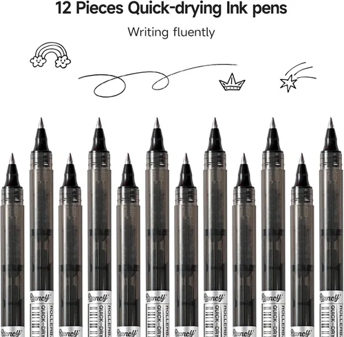 Miniatura 3 de Bolígrafos de Gel de Punta Fina Negra 12Pcs 0.5mm Bolígrafos de Gel de Bola de Tinta Líquida Negra Sin Manchas Sin Correr, Bolígrafo de Escritura
