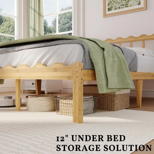 Miniatura 4 de ZIYOO Base de cama individual XL de 14 pulgadas con cabecero y estribo ondulados, no necesita somier, plataforma de fácil montaje con listones
